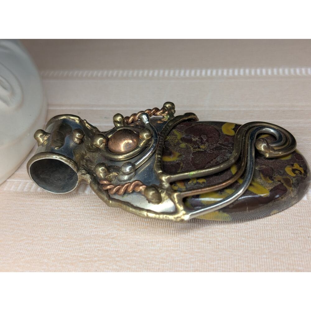 Natural stone pendant copper and silver wrapped large statement necklace - Picture 3 of 9
